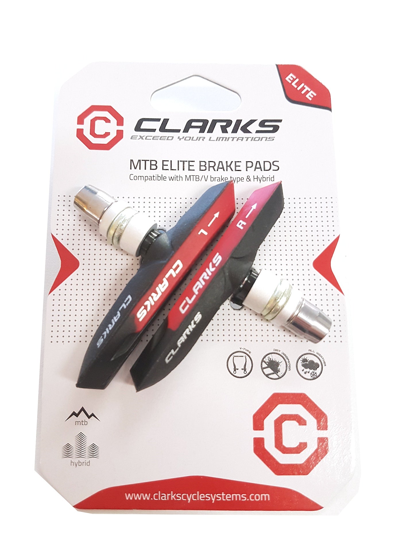 Bremsschuh V-Brake CLARKS GOLD - schwarz-rot